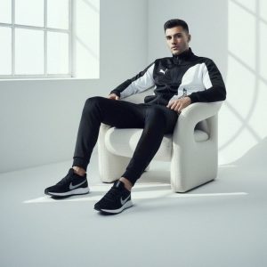 ست سوییشرت شلوار مردانه مشکی مدل MotorSport کفش ورزشی مردانه Nike مدل Tigo زیره سفید