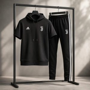 ست تیشرت کلاهدار و شلوار مردانه مدل Juventus-مشکی