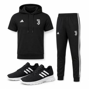 پکیج ست تیشرت کلاهدار و شلوار مردانه مدل Juventus کفش ورزشی مردانه مدل Alshen