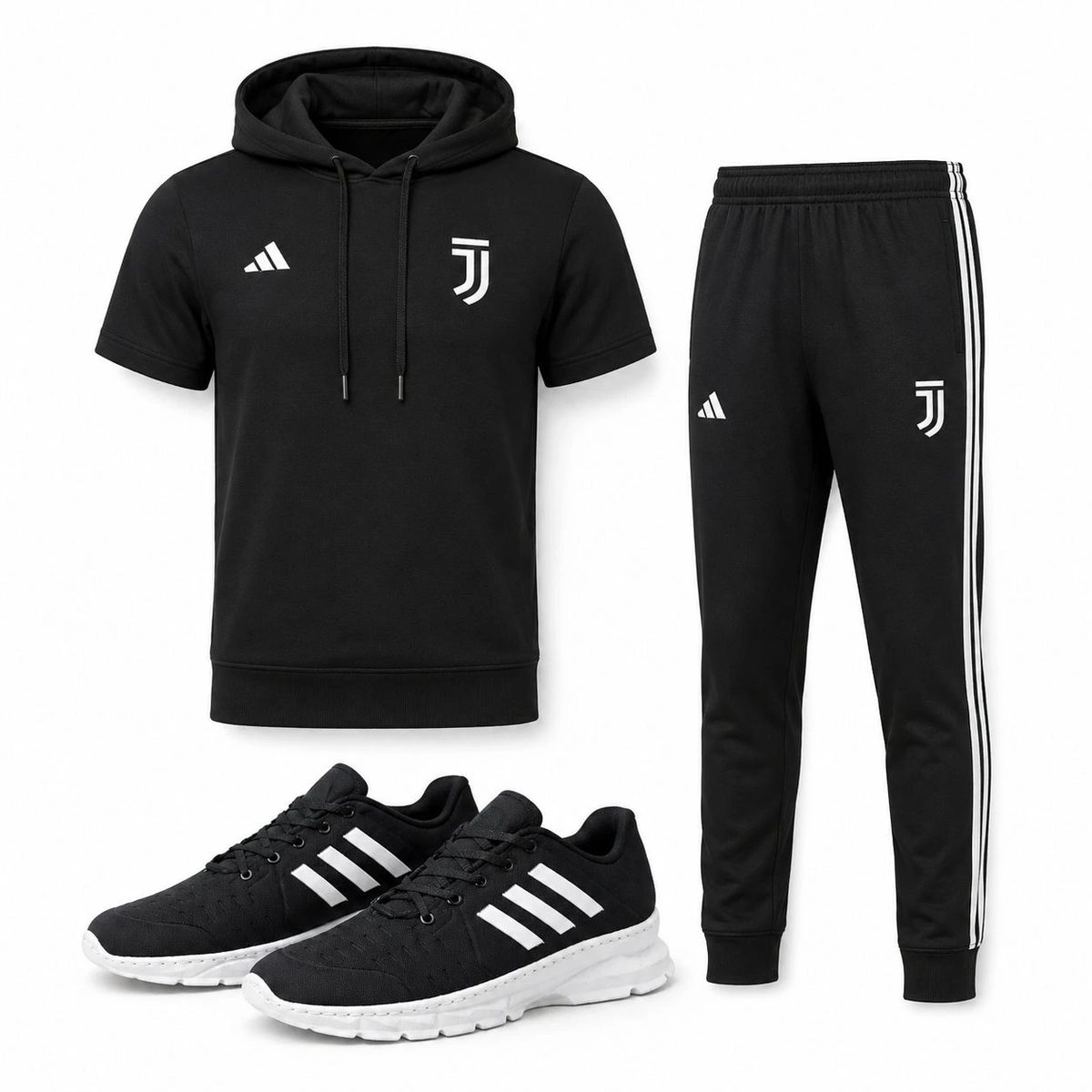 پکیج ست تیشرت کلاهدار و شلوار مردانه مدل Juventus کفش ورزشی مردانه مدل Alshen