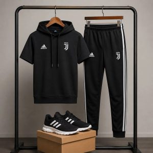 پکیج ست تیشرت کلاهدار و شلوار مردانه مدل Juventus کفش ورزشی مردانه مدل Alshen