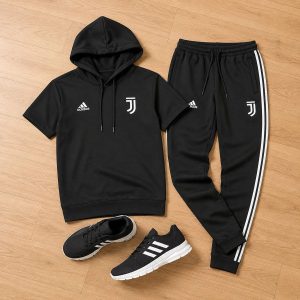 پکیج ست تیشرت کلاهدار و شلوار مردانه مدل Juventus کفش ورزشی مردانه مدل Alshen