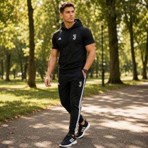 پکیج ست تیشرت کلاهدار و شلوار مردانه مدل Juventus کفش ورزشی مردانه مدل Alshen