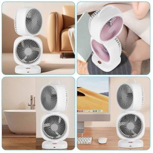 پنکه شارژی دو فن(دوموتوره) سایلنت با قابلیت چرخش 360 درجه