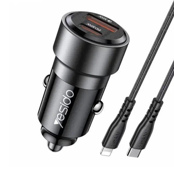 شارژر فندکی با کابل آیفون یسیدو YESIDO Y54 60W FAST CHARGER