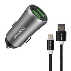 شارژر فندکی 2 پورت کلومن KOLUMAN KC-C04 به همراه کابل USB-C با گارانتی