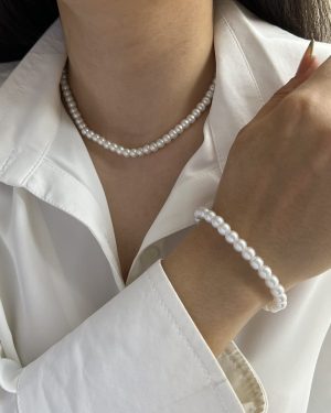 گردنبند و دستبند مروارید کد M1023