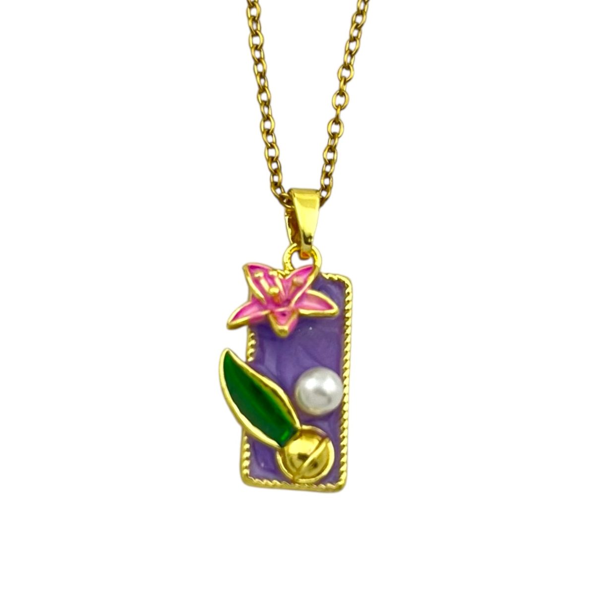 گردنبند زنانه میناکاری مدل گل و مروارید کد N4997