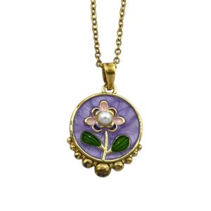 گردنبند زنانه میناکاری مدل گل بابونه کد N5001