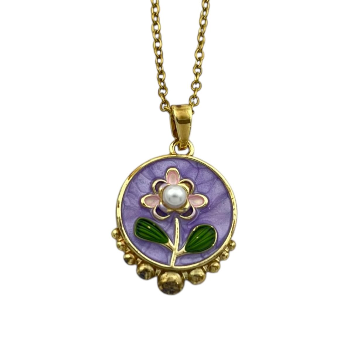 گردنبند زنانه میناکاری مدل گل بابونه کد N5001