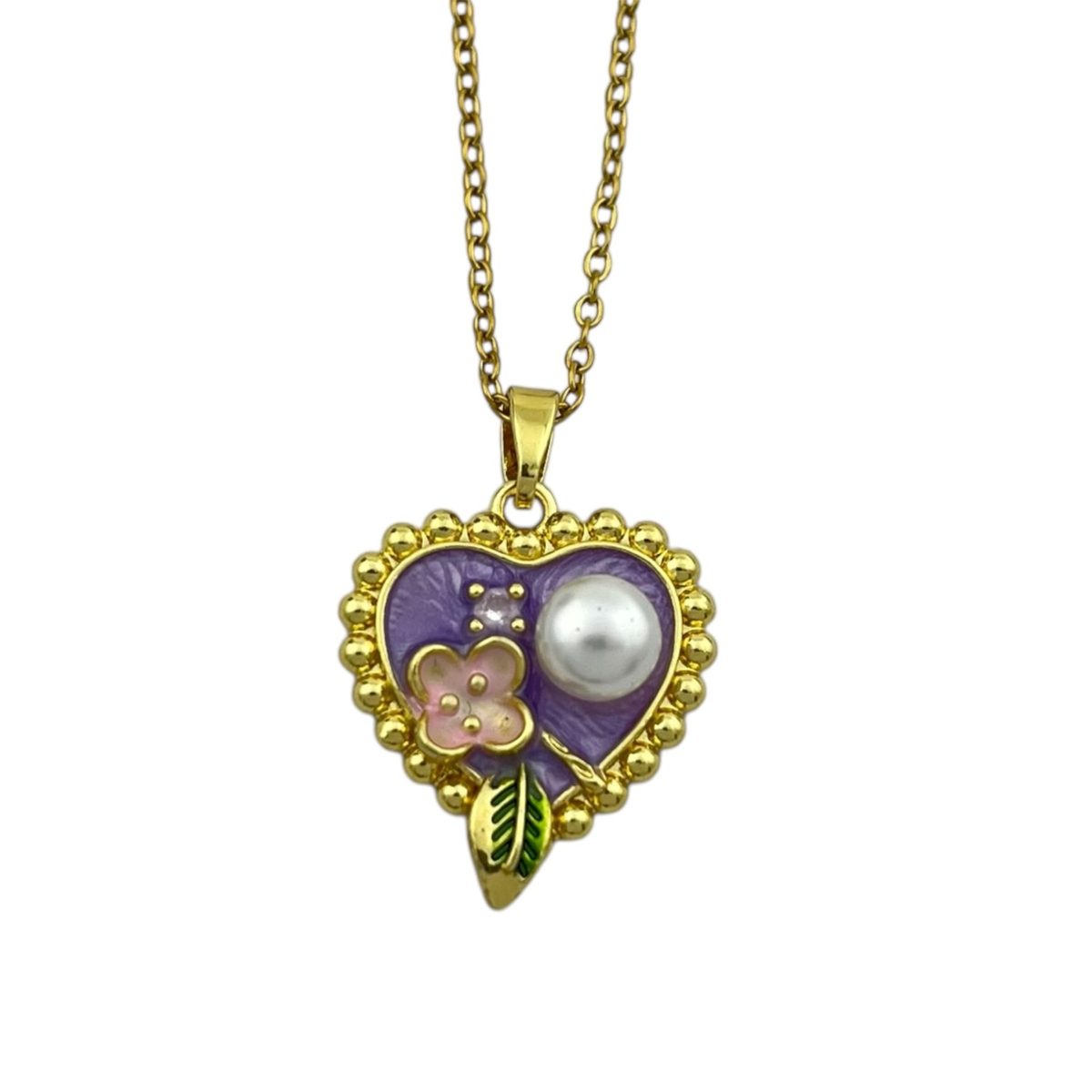 گردنبند زنانه میناکاری مدل قلب و مروارید کد N5006
